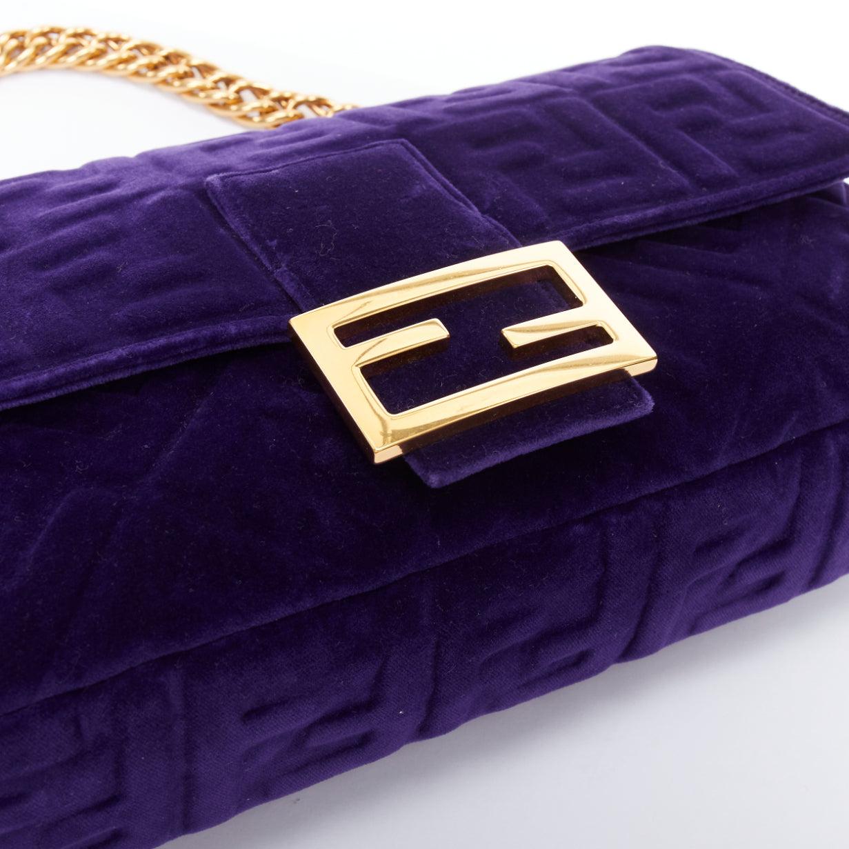 FENDI Baguette Viola Plus Vellto FF embossed purple velvet crossbody bag 2