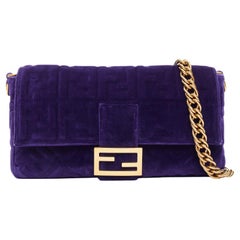 FENDI Baguette Viola Plus Vellto FF embossed purple velvet crossbody bag