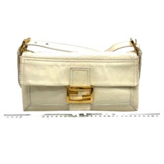 FENDI Baguette White Crinkled Patent Leather Shoulder Bag