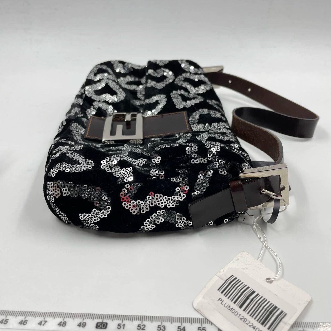 FENDI Baguette White Heart Shaped Sequin Black Shoulder Bag For Sale 1