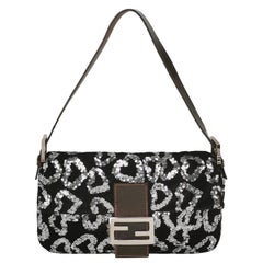 FENDI Baguette White Heart Shaped Sequin Black Shoulder Bag