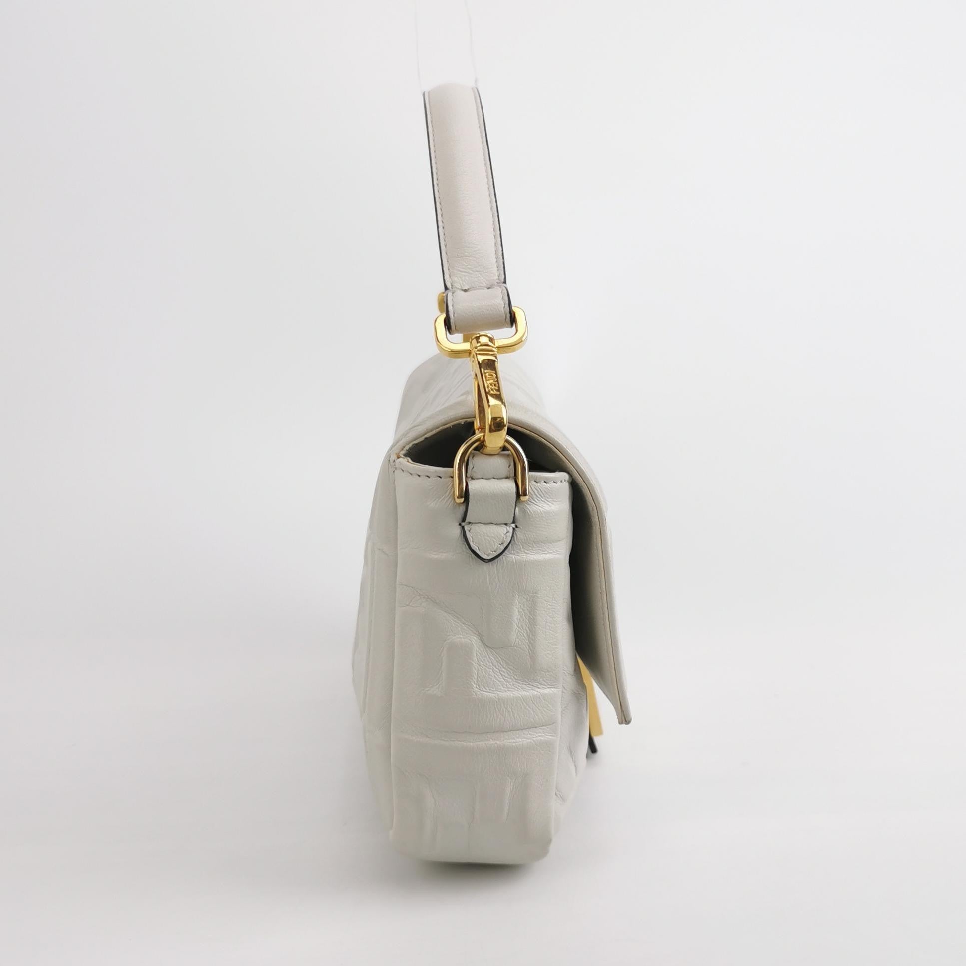 Fendi Baguette White Lambskin Leather Crossbody Bag Medium For Sale 1