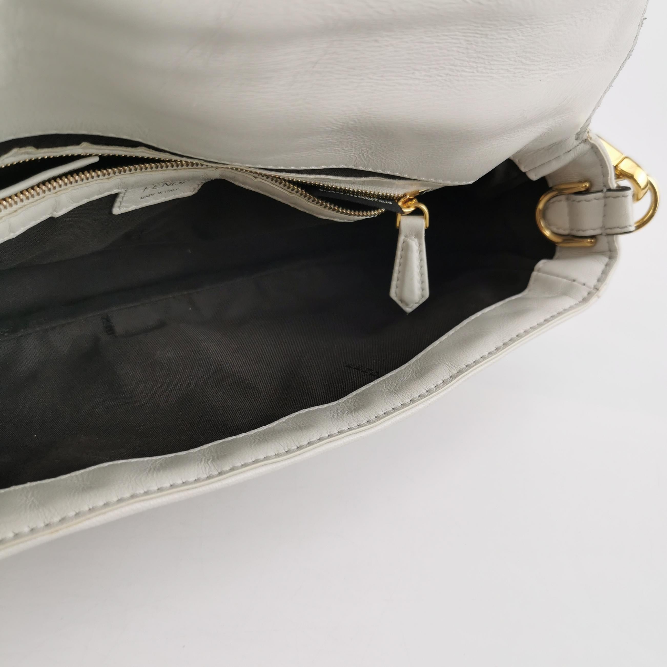Fendi Baguette White Lambskin Leather Crossbody Bag Medium For Sale 2