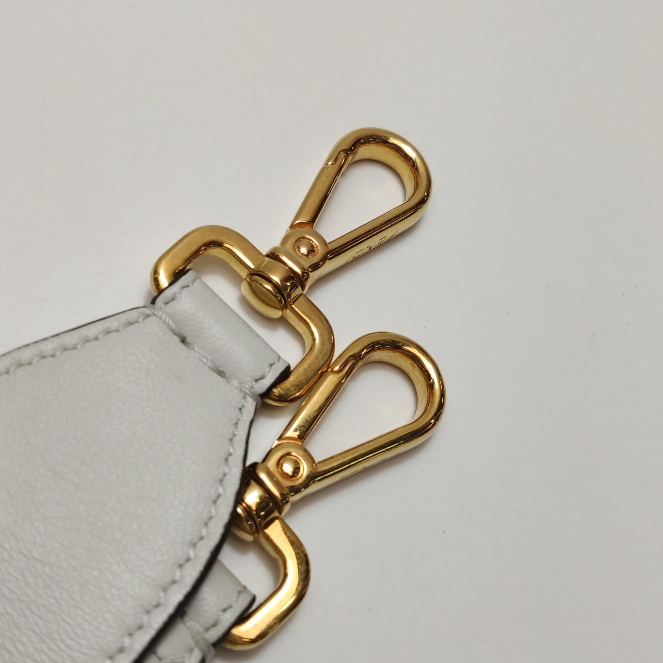 Fendi Baguette White Leather 3D FF Motif Crossbody Bag Large en vente 8