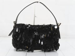 Fendi Baguette with Black Swan Feather-like sequin rufffles RARE