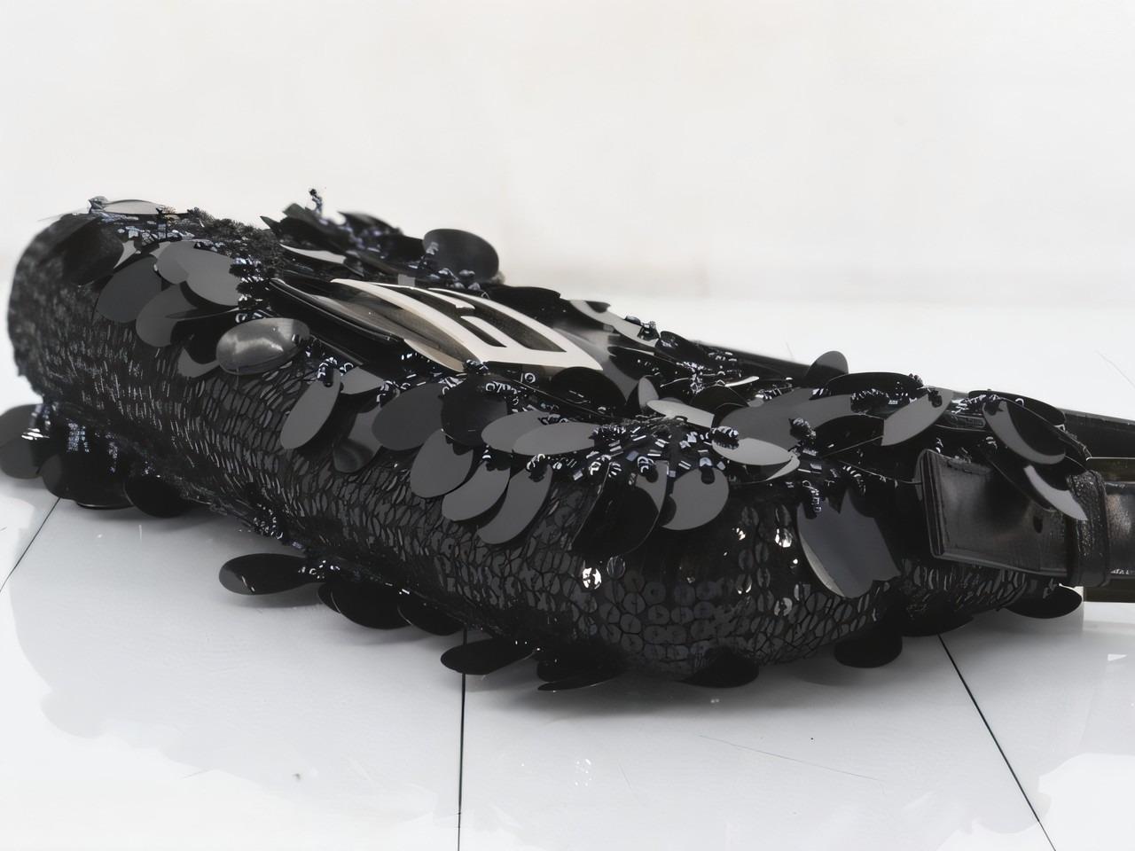 Women's Fendi Baguette with Black Swan Feather-like sequin rufffles RARE