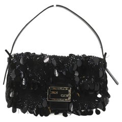 Vintage Fendi Baguette with Black Swan Feather-like sequin rufffles RARE