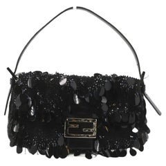 Retro Fendi Baguette with Black Swan Feather-like sequin rufffles RARE