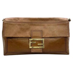Fendi Baguette XL Large Brown Calfskin Leather Shoulder Bag
