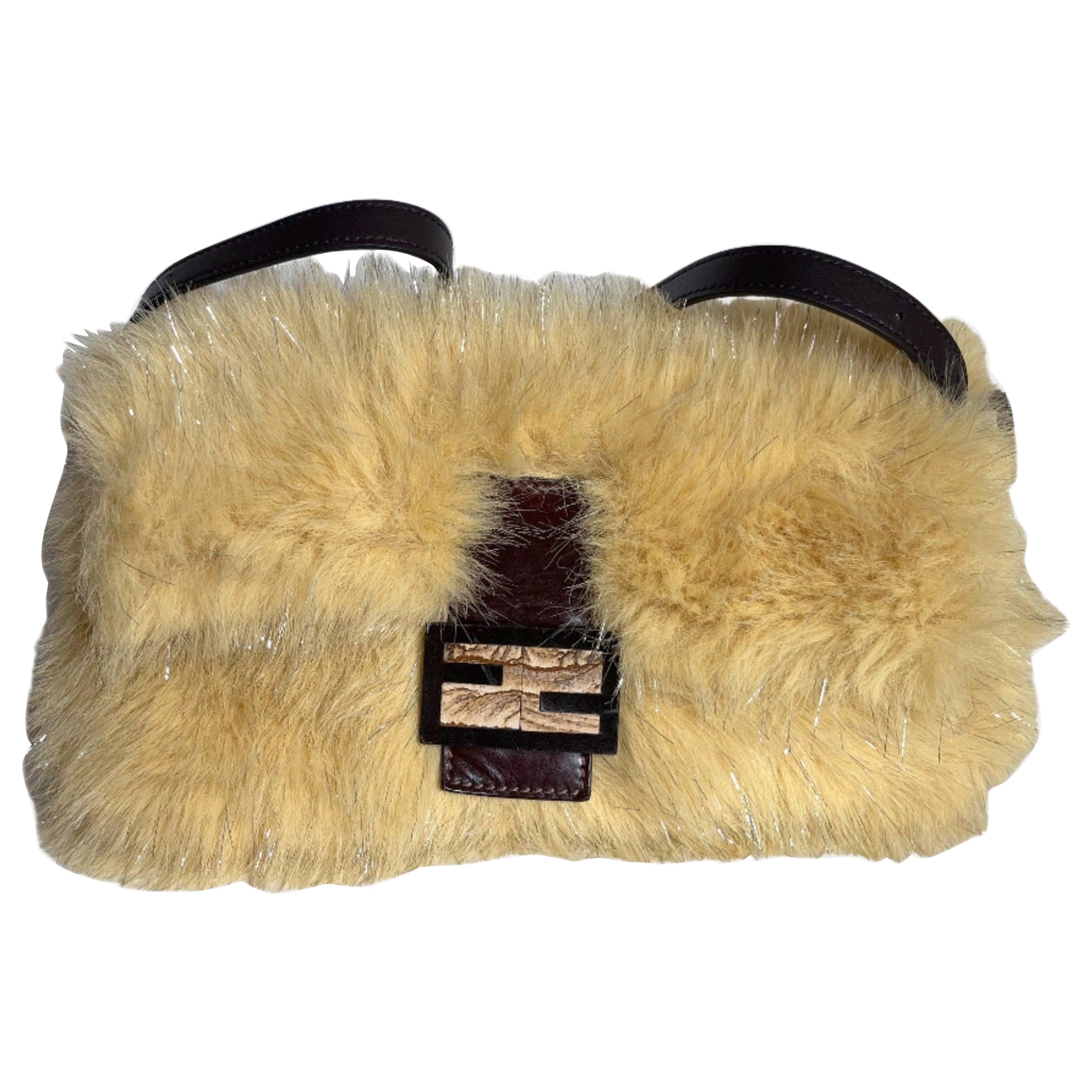 Fendi Baguette Yellow Furry Shoulder Bag