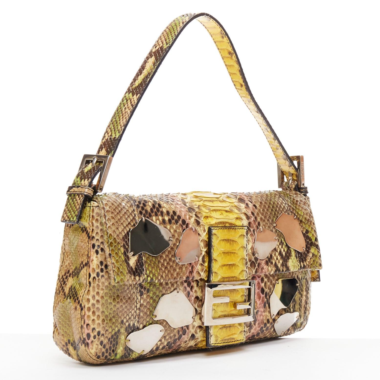 FENDI Baguette yellow ombre scaled leather mirror bead FF logo shoulder bag In Good Condition For Sale In Hong Kong, NT