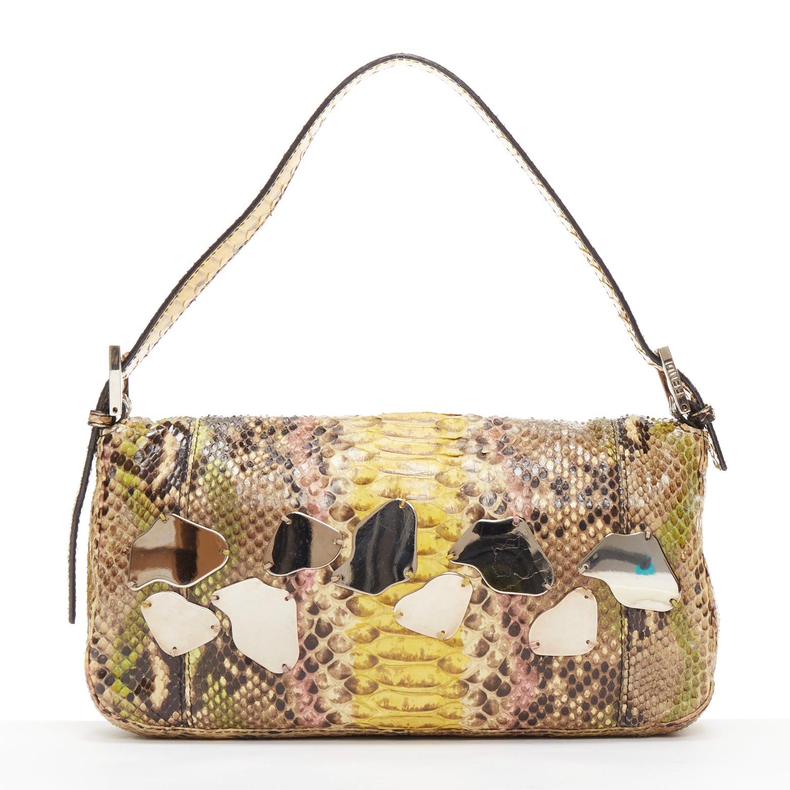Women's FENDI Baguette yellow ombre scaled leather mirror bead FF logo shoulder bag