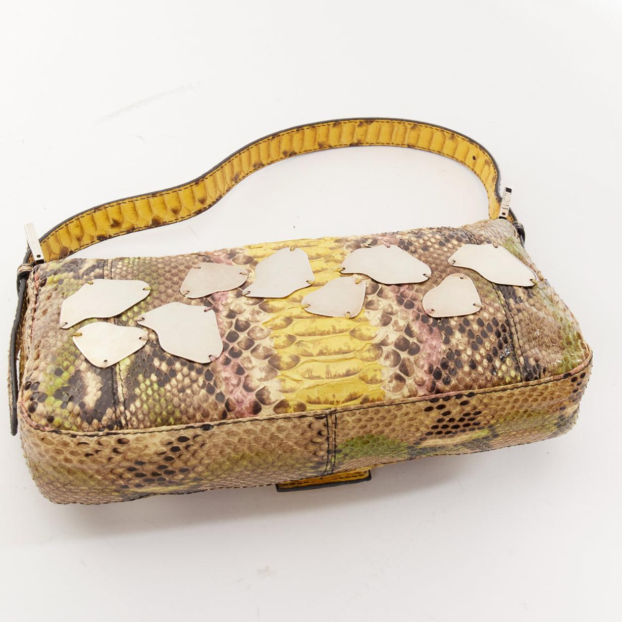 FENDI Baguette yellow ombre scaled leather mirror bead FF logo shoulder bag 3
