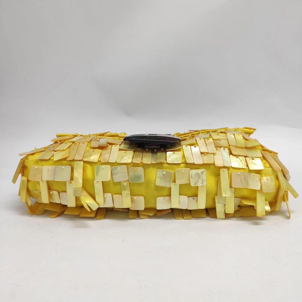 Fendi Baguette Yellow Silk with Mother-of-pearl Sequins Rare 6