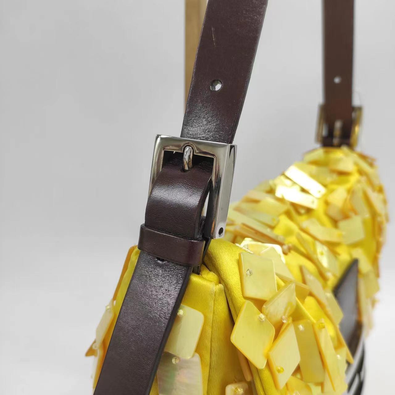 Fendi Baguette Yellow Silk with Mother-of-pearl Sequins Rare 1