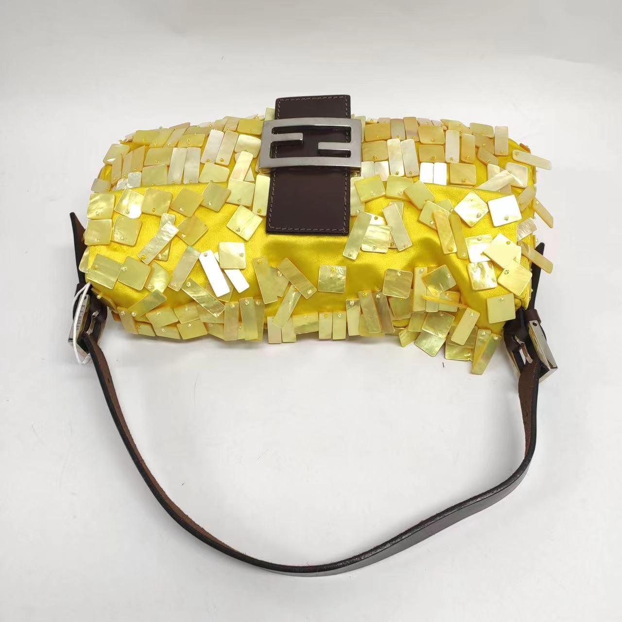 Fendi Baguette Yellow Silk with Mother-of-pearl Sequins Rare 2