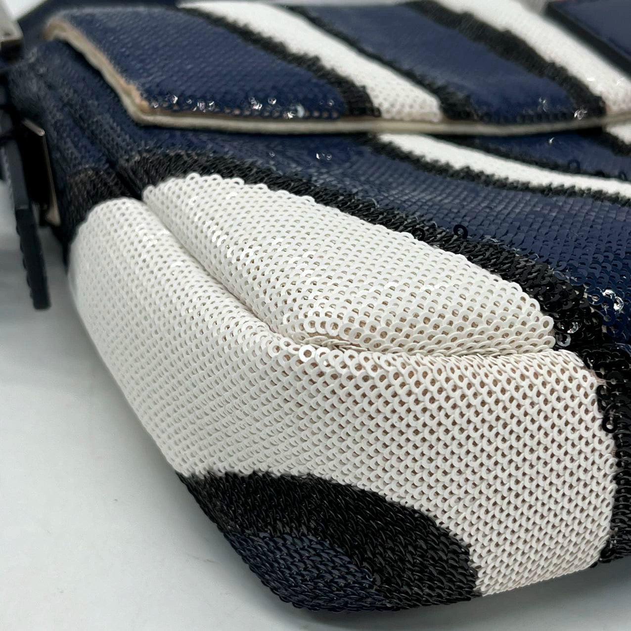 FENDI Baguette Zebra-Stripe à sequins bleu orange blanc 8