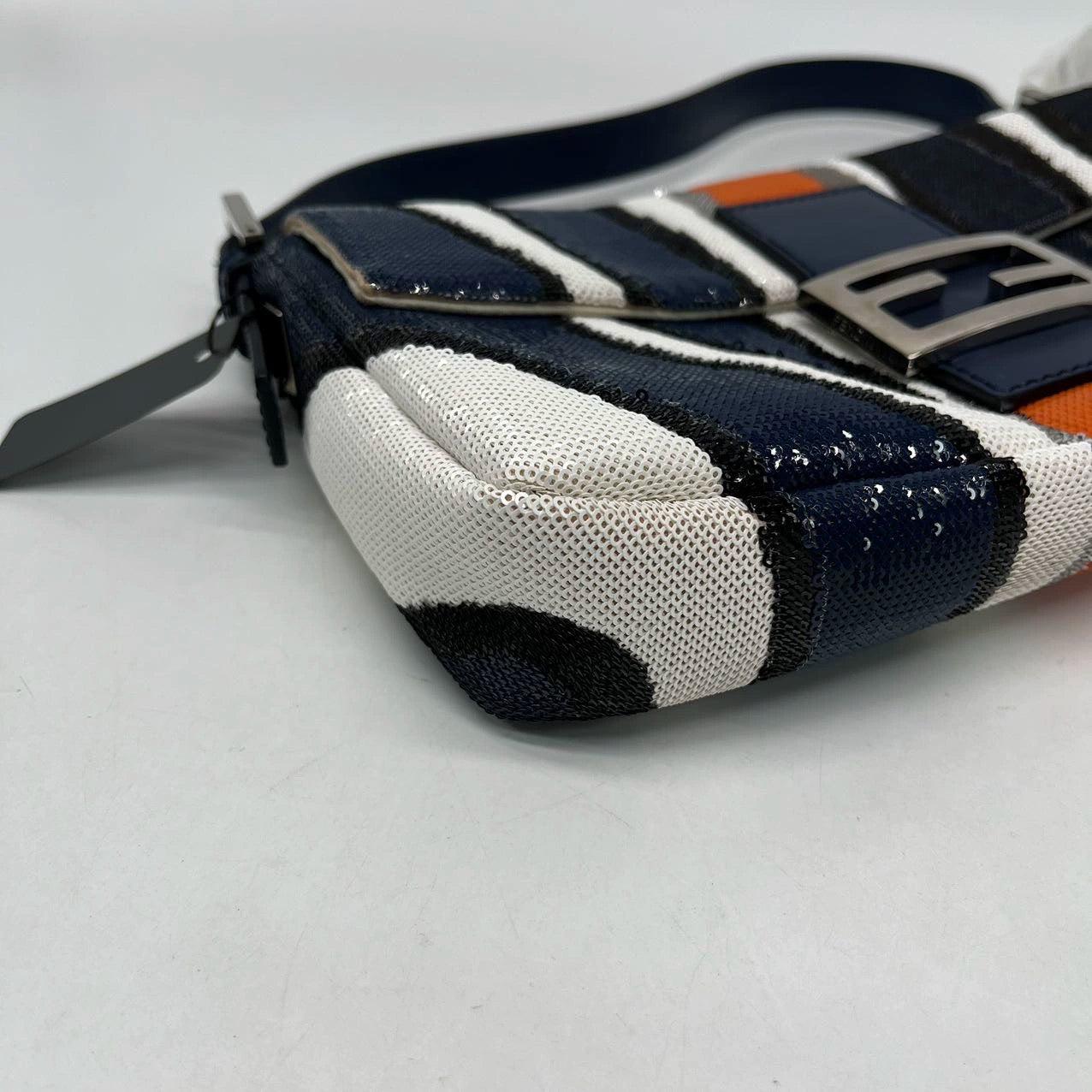 FENDI Baguette Zebra-Stripe à sequins bleu orange blanc 9