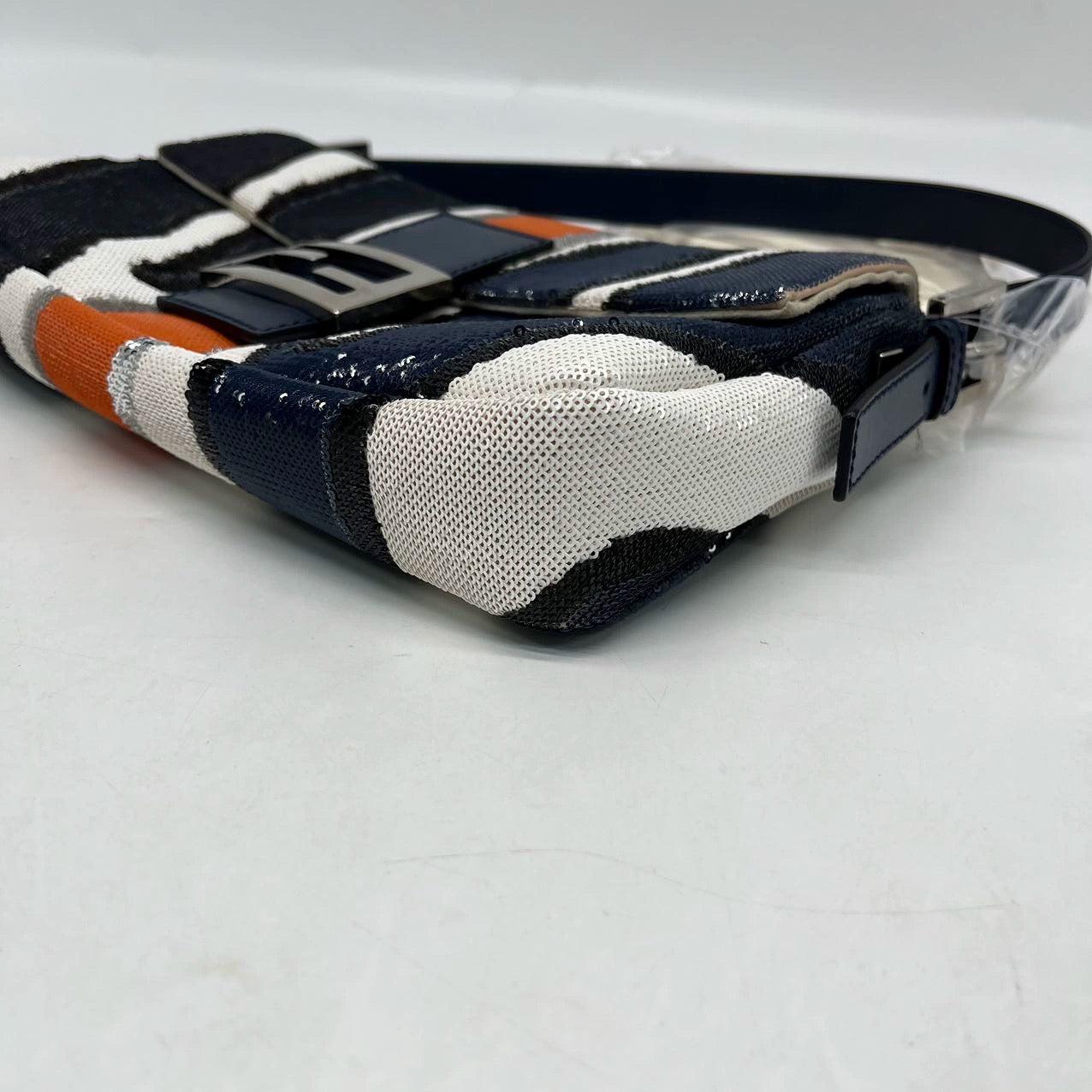 FENDI Baguette Zebra-Stripe à sequins bleu orange blanc 11