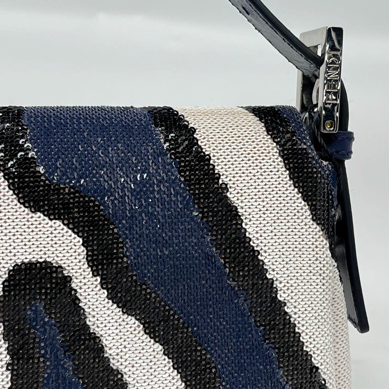 FENDI Baguette Zebra-Stripe à sequins bleu orange blanc 12