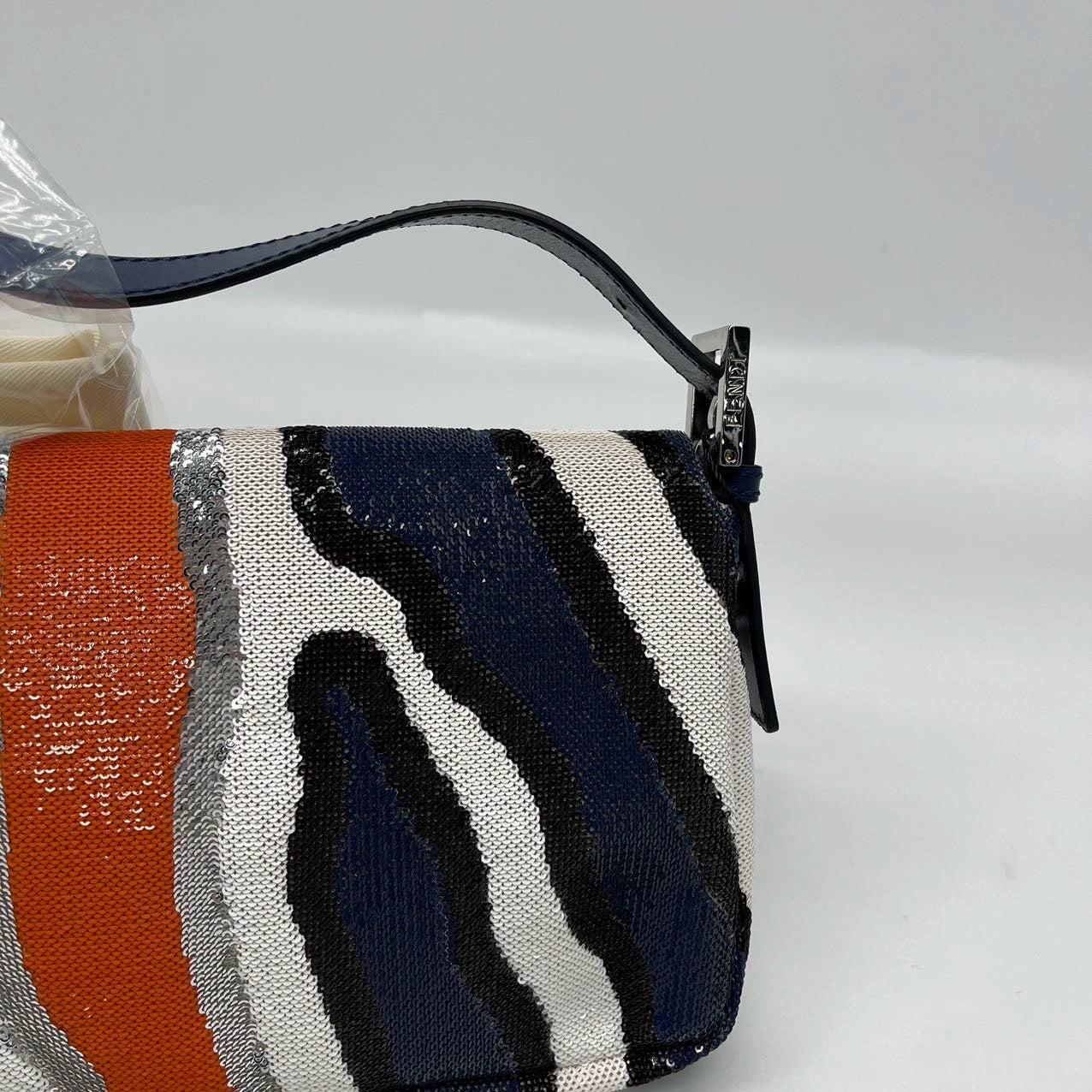 FENDI Baguette Zebra-Stripe à sequins bleu orange blanc 13