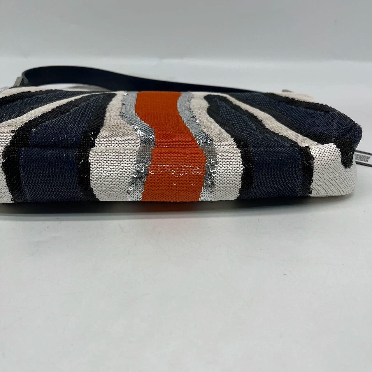 FENDI Baguette Zebra-Stripe à sequins bleu orange blanc 15