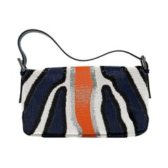 FENDI Baguette Zebra-Stripe Sequin Blue Orange White