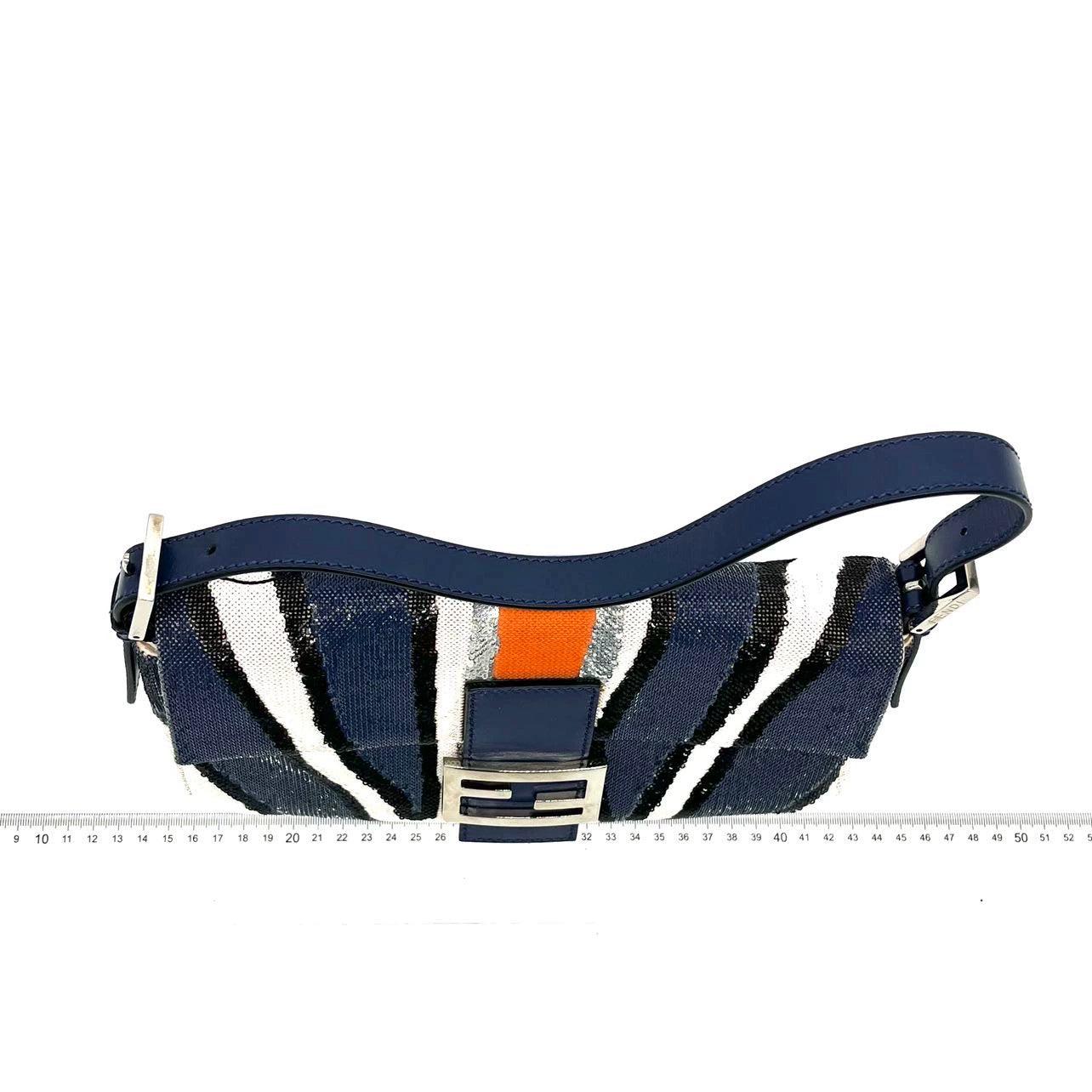  FENDI Baguette Zebra-Stripe à sequins bleu orange blanc Pour femmes 