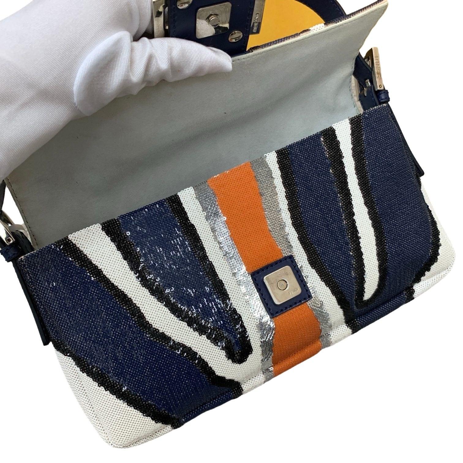 FENDI Baguette Zebra-Stripe à sequins bleu orange blanc 3