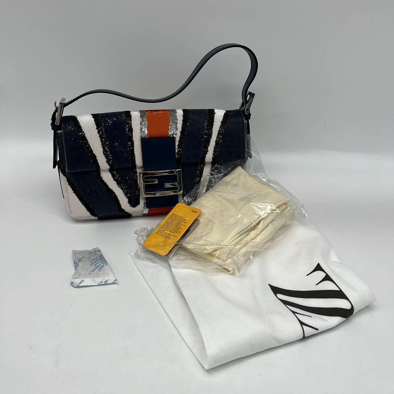 FENDI Baguette Zebra-Stripe à sequins bleu orange blanc 5