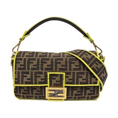 FENDI Baguette Zucca Monogram Canvas with Lime Neon trimming Crossbody Bag