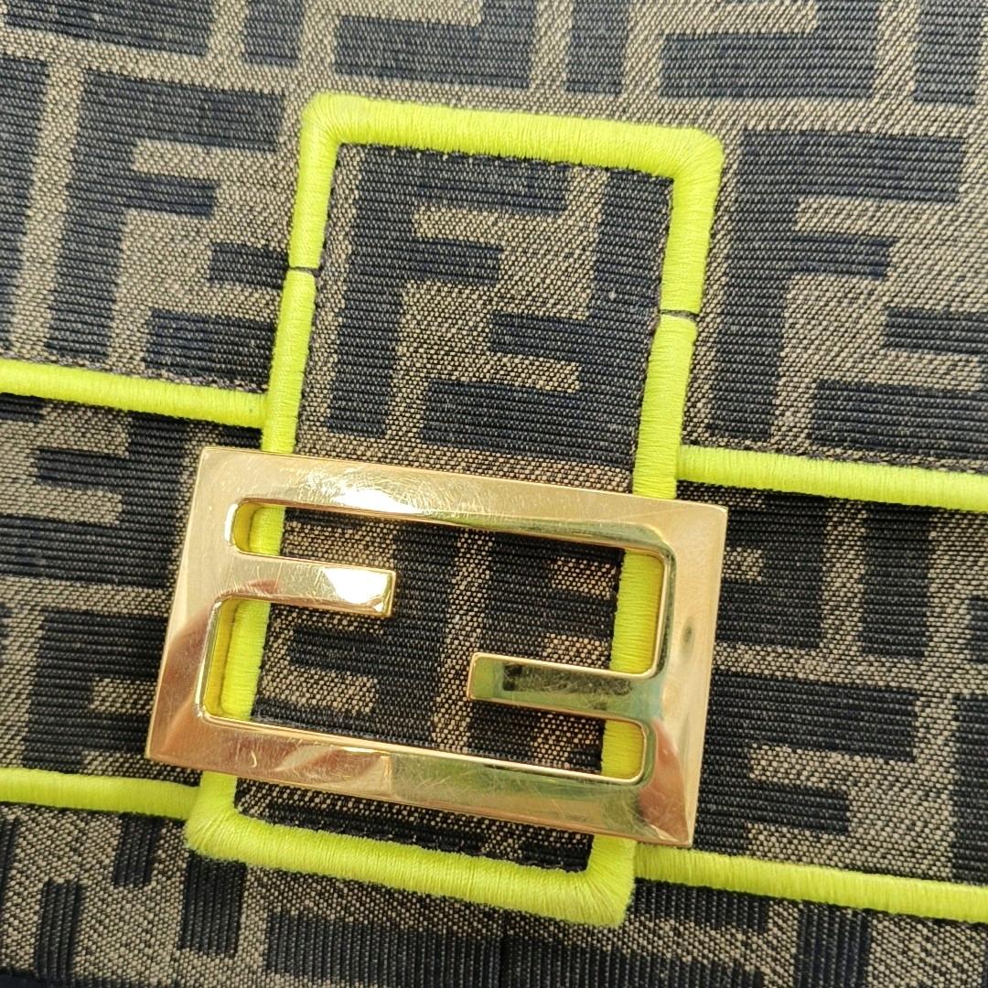 FENDI Baguette Zucca Monogram Canvas with Lime Neon Trimming Medium 8