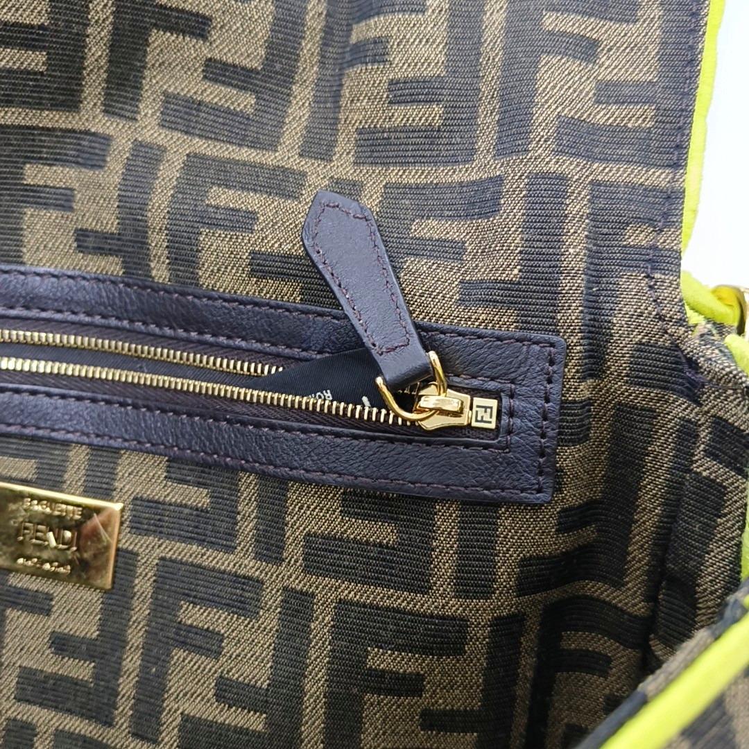 FENDI Baguette Zucca Monogram Canvas with Lime Neon Trimming Medium 10