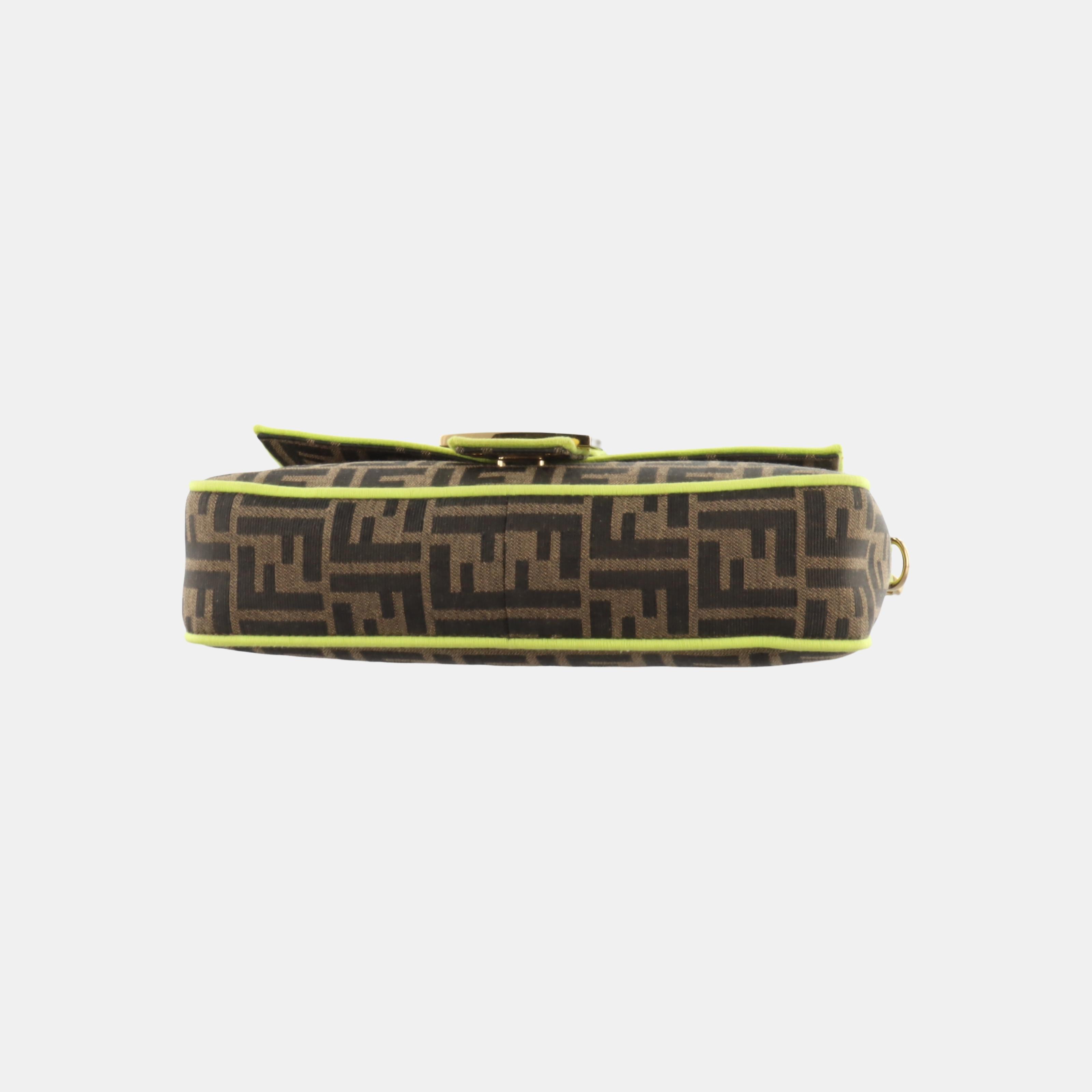 Black FENDI Baguette Zucca Monogram Canvas with Lime Neon Trimming Medium