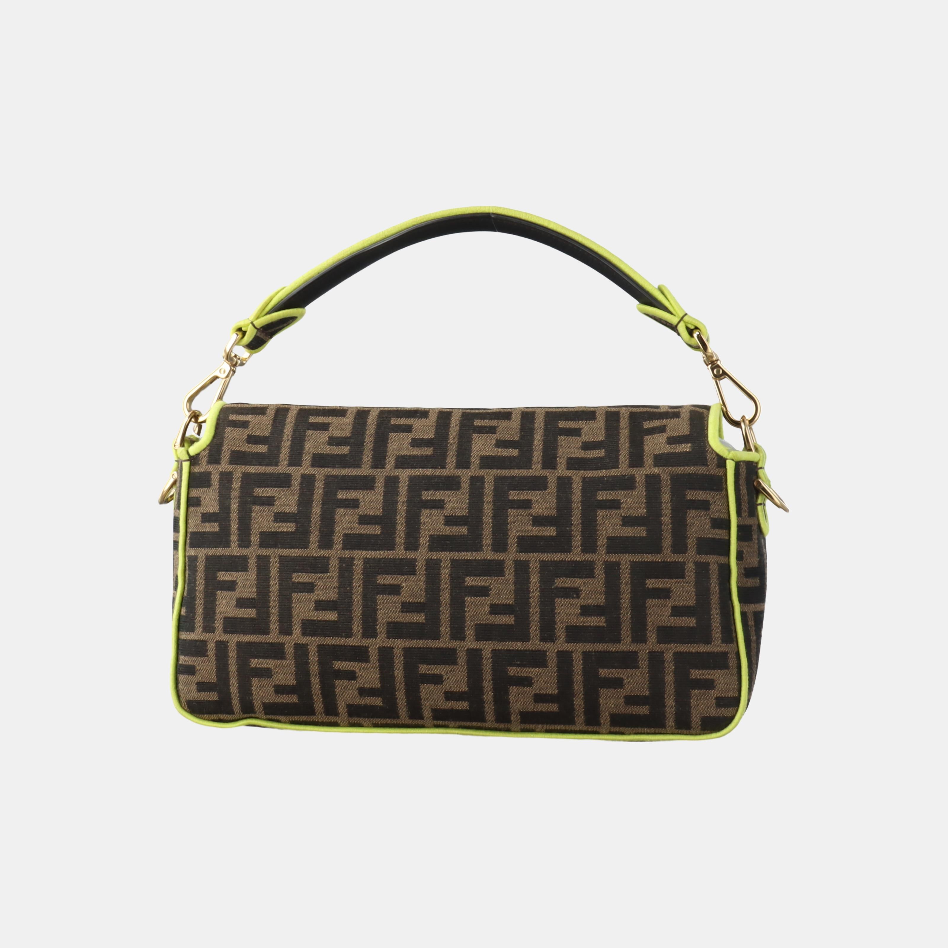 Women's FENDI Baguette Zucca Monogram Canvas with Lime Neon Trimming Medium
