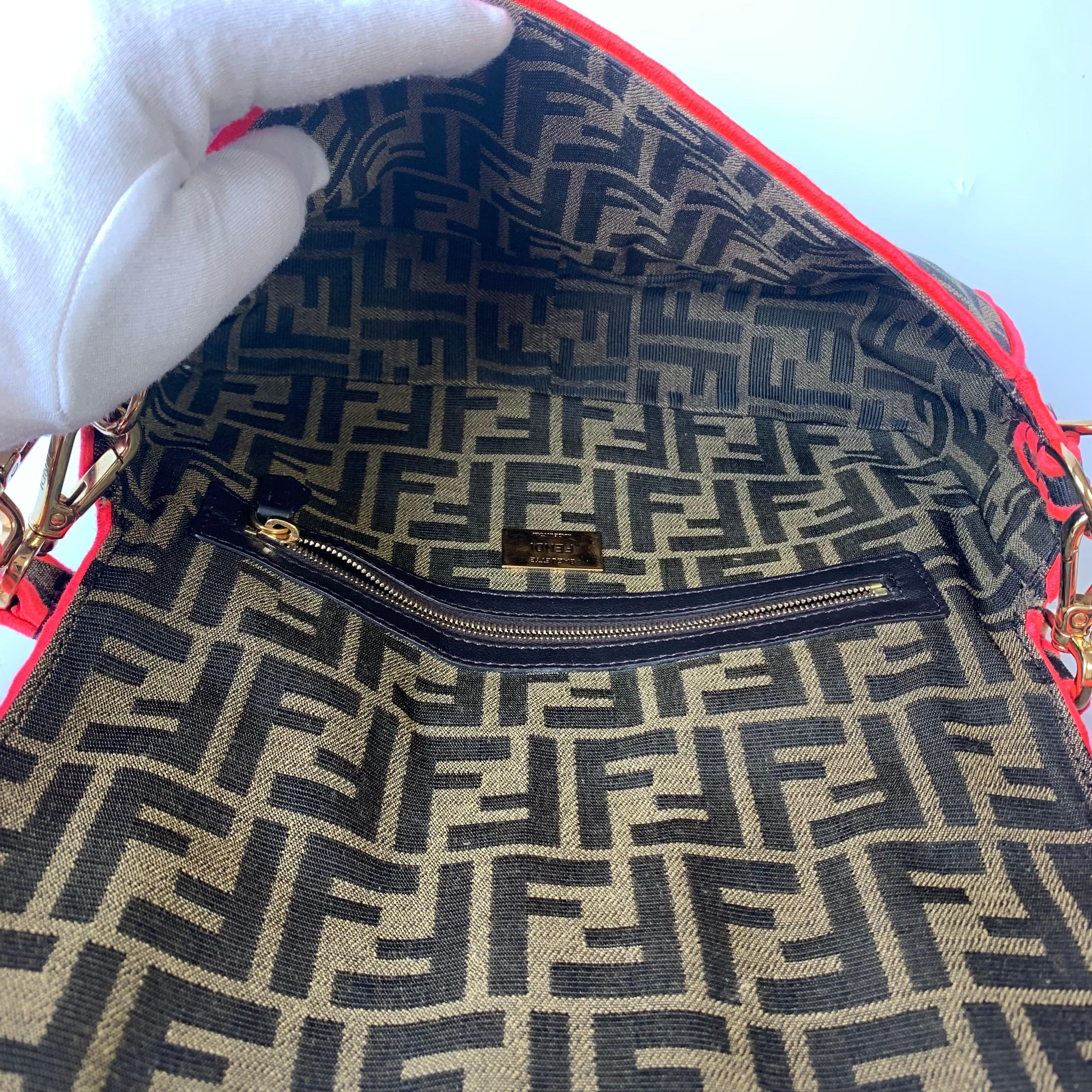 FENDI Baguette Zucca Monogram Canvas with Pink Neon trimming Crossbody Bag For Sale 3