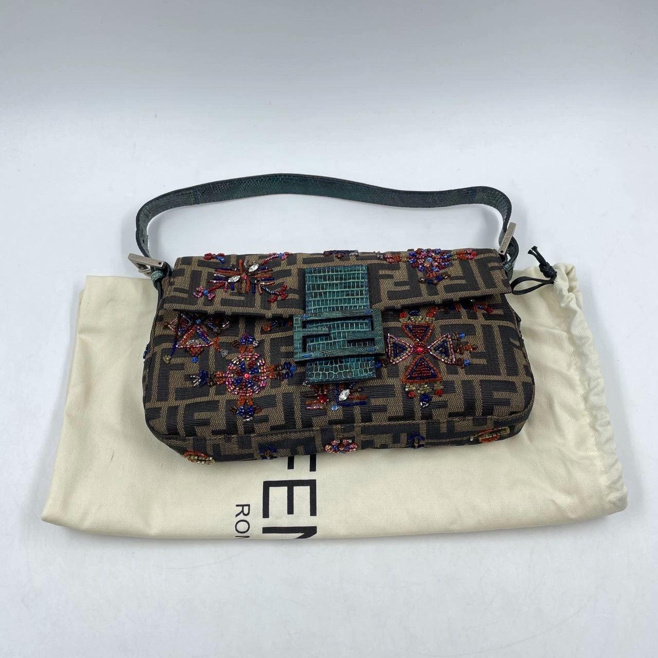 Fendi Baguette Zucca Monogram with Beaded Floral Embroidery 6