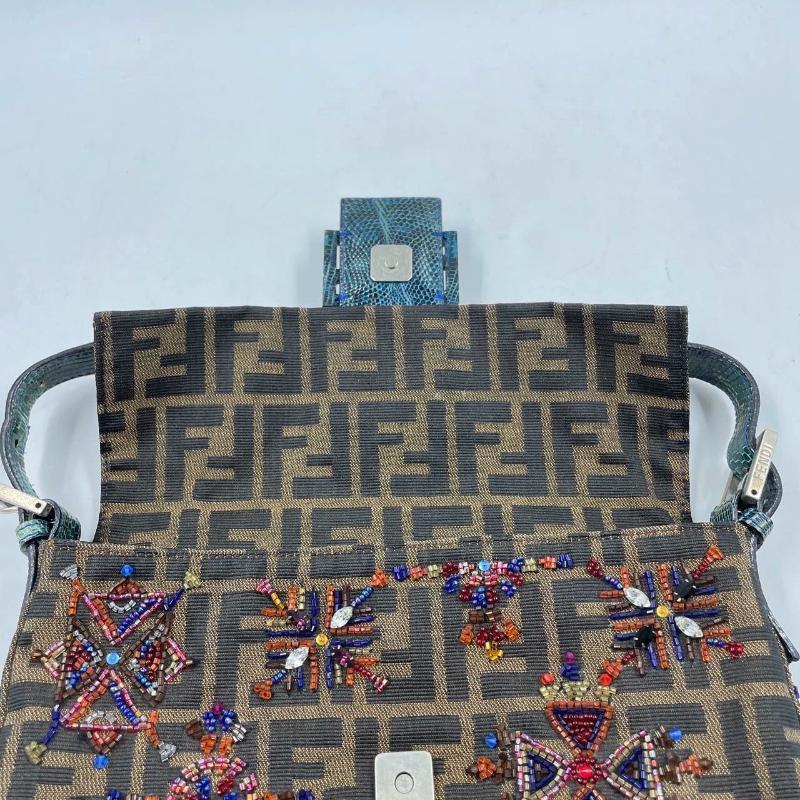 Fendi Baguette Zucca Monogram with Beaded Floral Embroidery 11