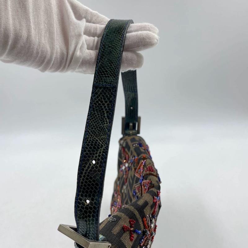 Fendi Baguette Zucca Monogram with Beaded Floral Embroidery 14