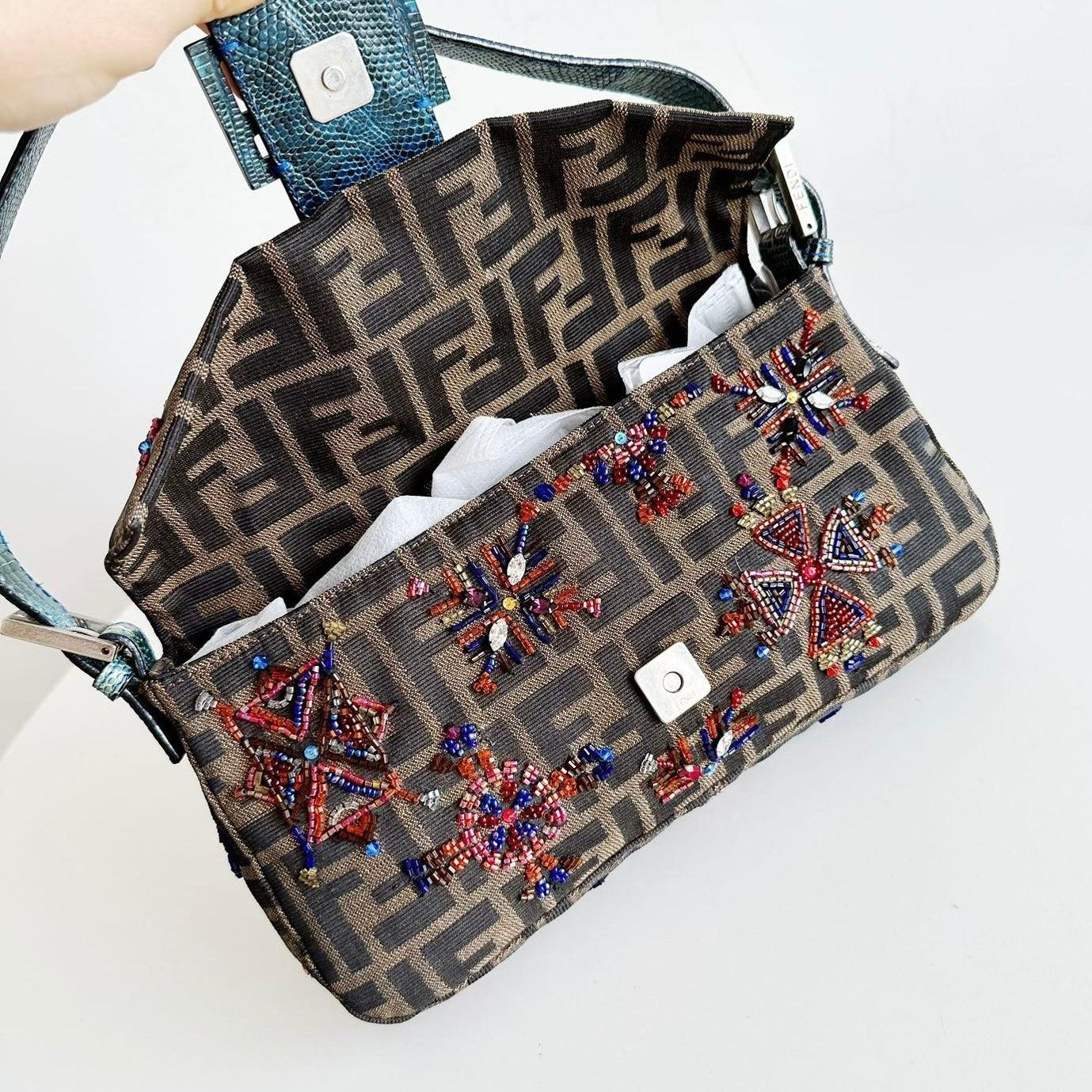 Fendi Baguette Zucca Monogram with Beaded Floral Embroidery 1