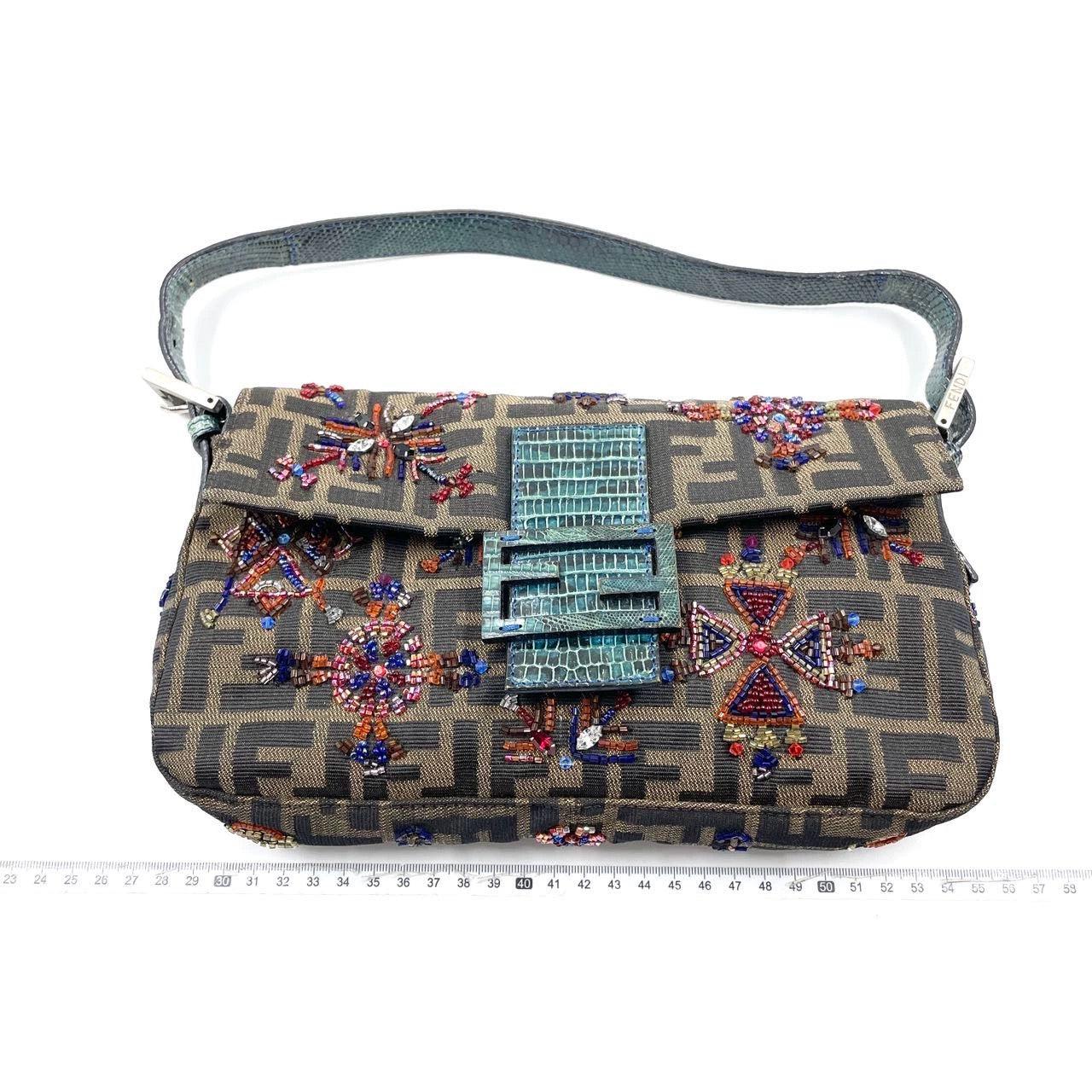 Fendi Baguette Zucca Monogram with Beaded Floral Embroidery 3
