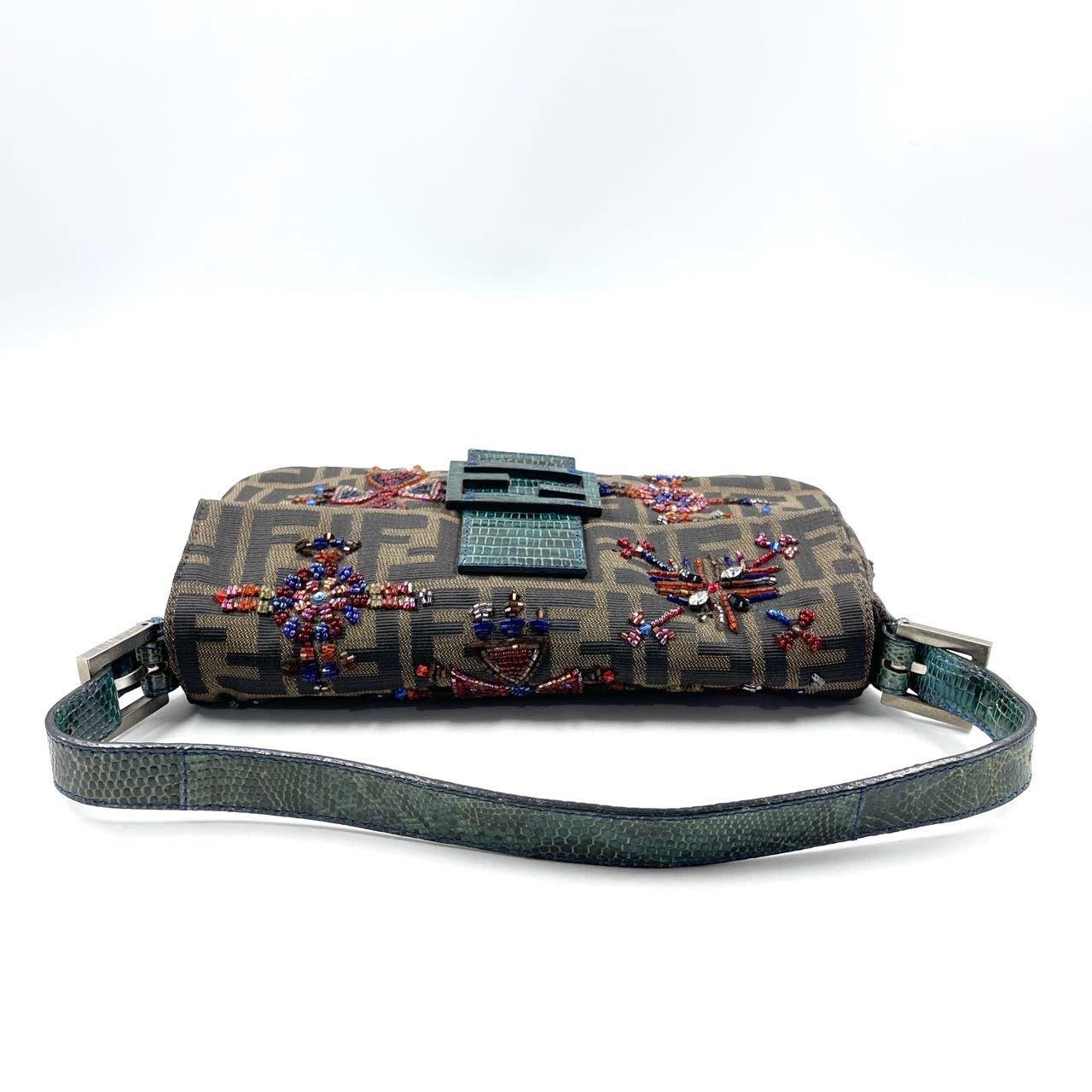 Fendi Baguette Zucca Monogram with Beaded Floral Embroidery 4