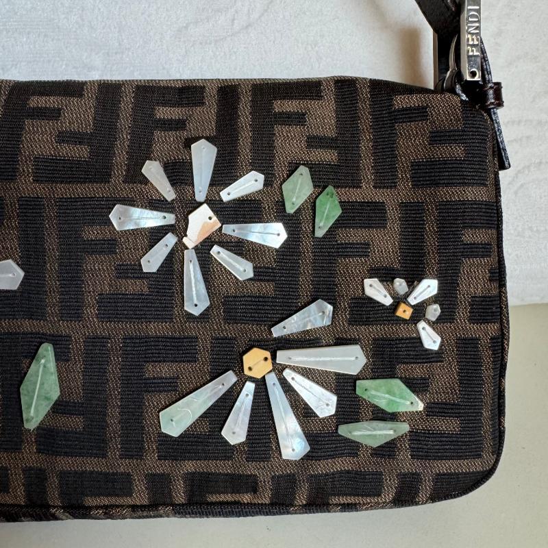 Fendi Baguette Zucca Monogram with Shell Floral Embroidery For Sale 9