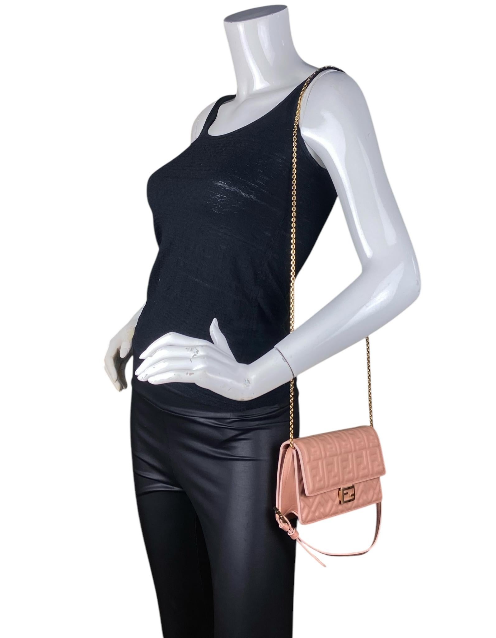 Arancia Fendi Ballet Rose Rosa Nappa FF Embossed Wallet On Chain WOC Crossbody Bag in vendita