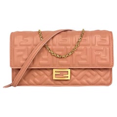 Fendi Ballet Rose Pink Nappa FF Embossed Wallet On Chain WOC Crossbody Bag