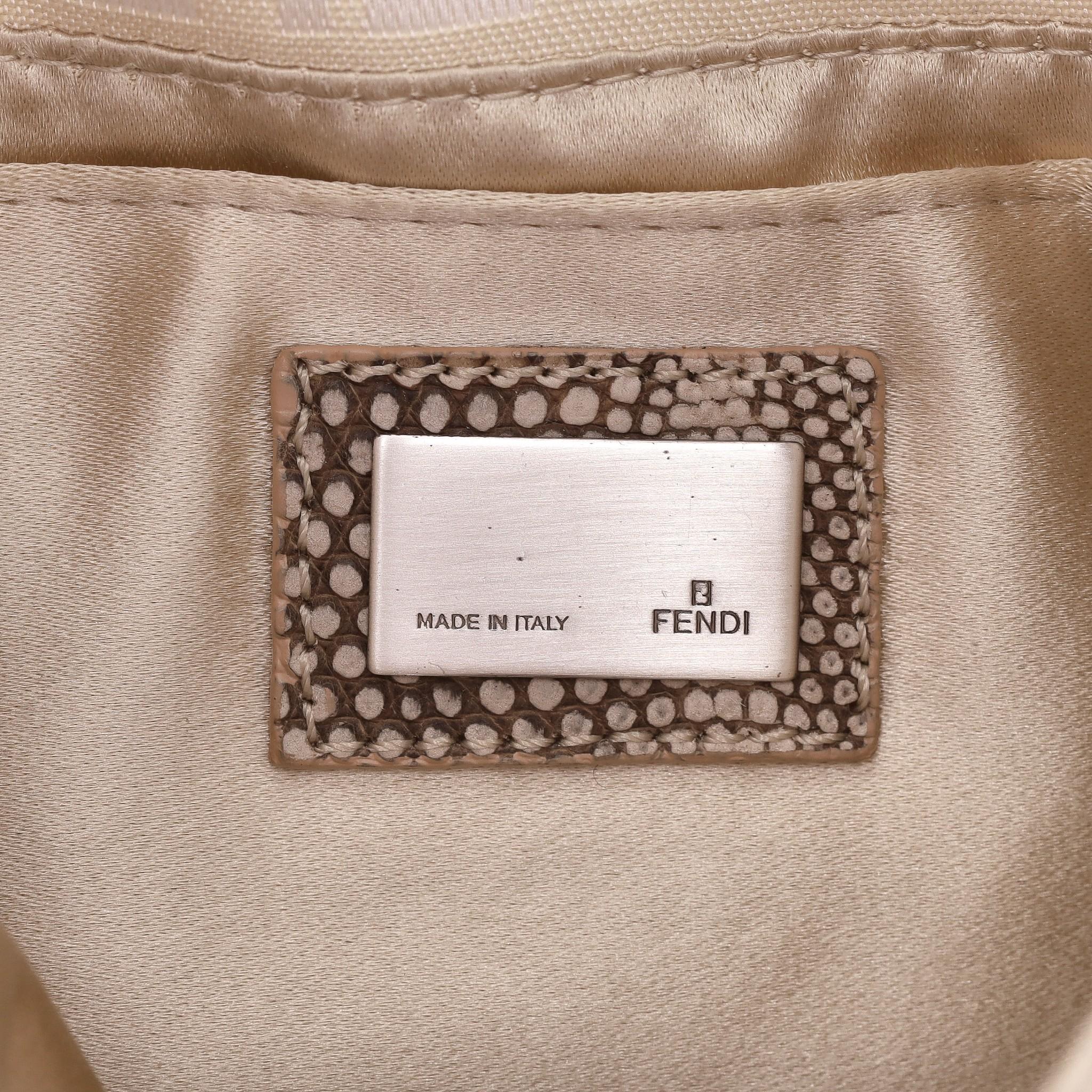 Fendi Bead Embroidered Canvas Snakeskin 'FF' Logo Baguette Bag For Sale 2