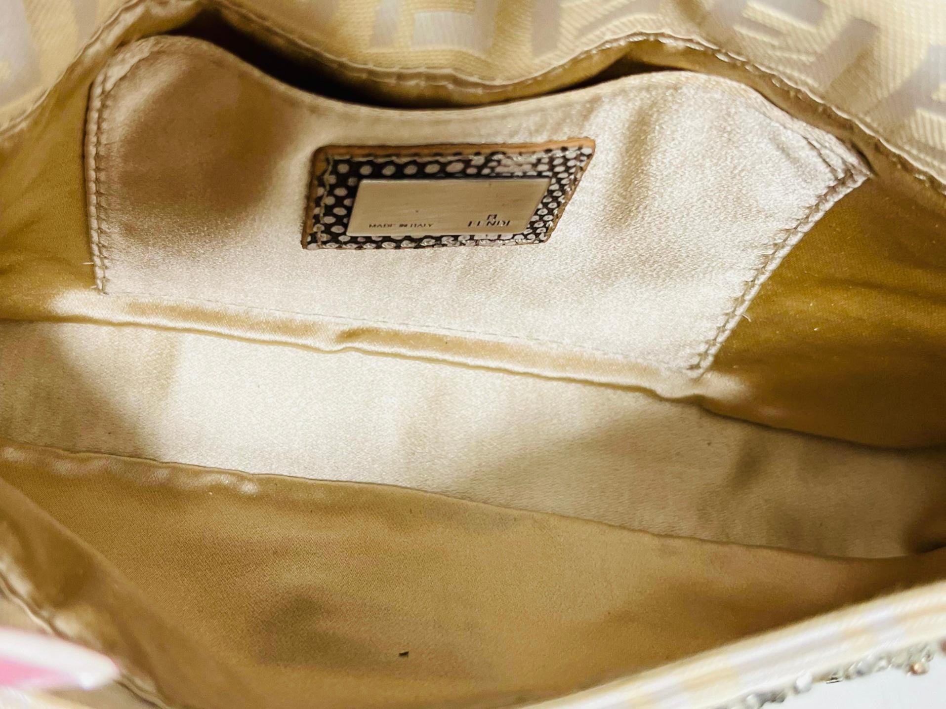 Fendi Bead Embroidered Canvas & Snakeskin 'FF' Logo Baguette Bag For Sale 3