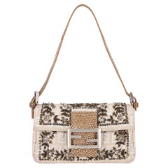 Fendi Bead Embroidered Canvas Snakeskin 'FF' Logo Baguette Bag