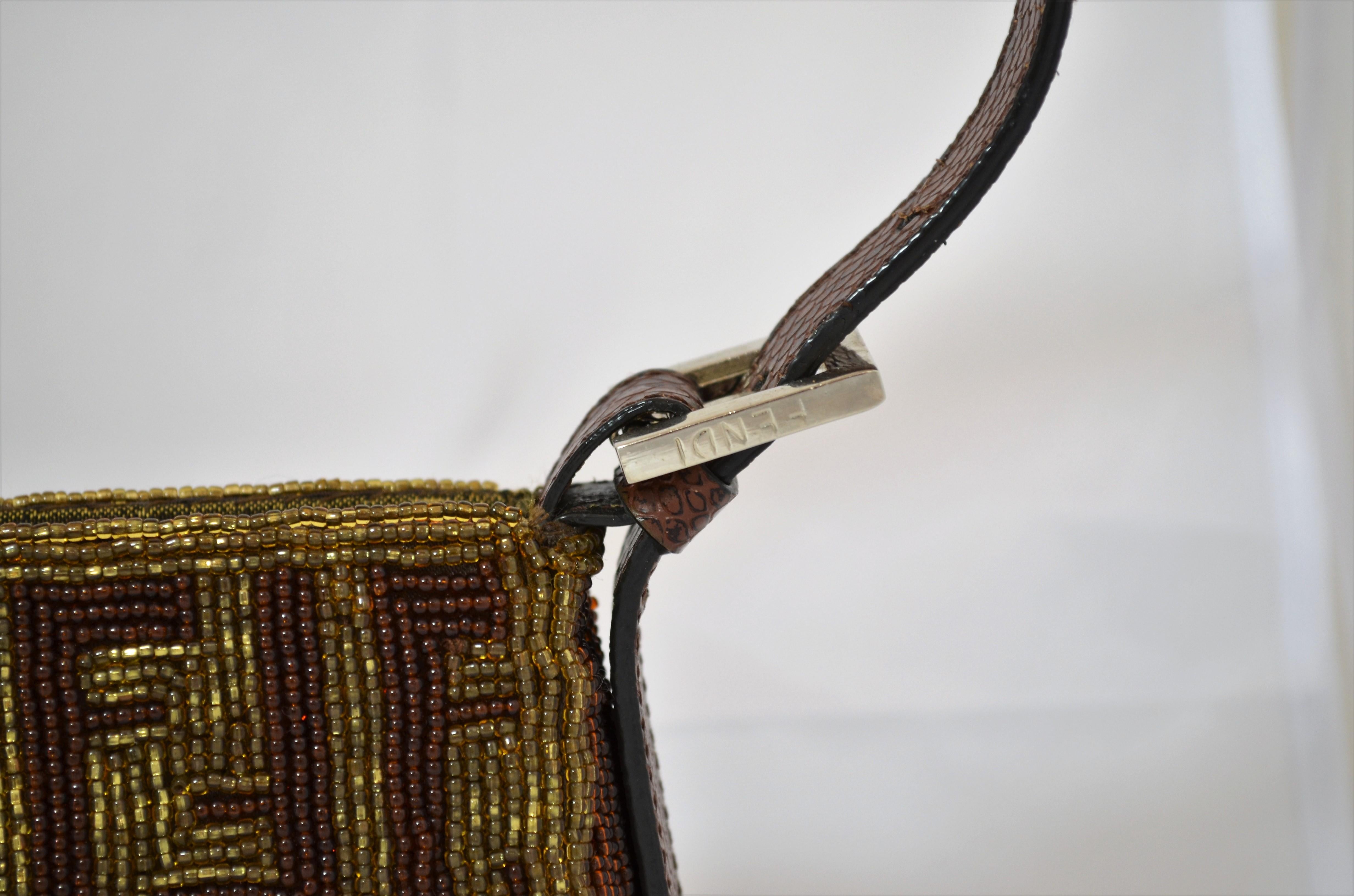 Fendi Beaded Baguette Shoulder Bag with Zucca Design 2