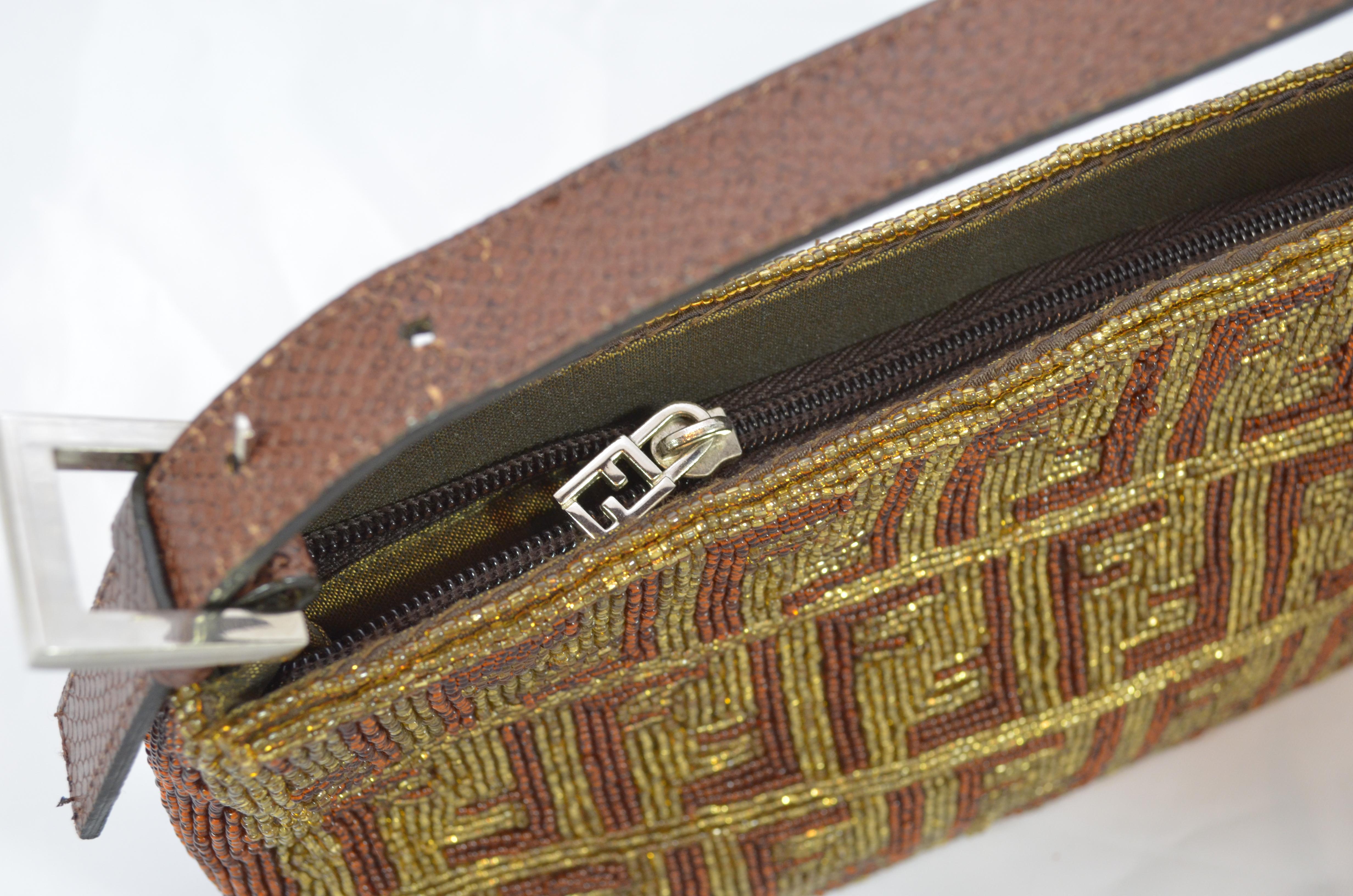 Fendi Beaded Baguette Shoulder Bag with Zucca Design 1